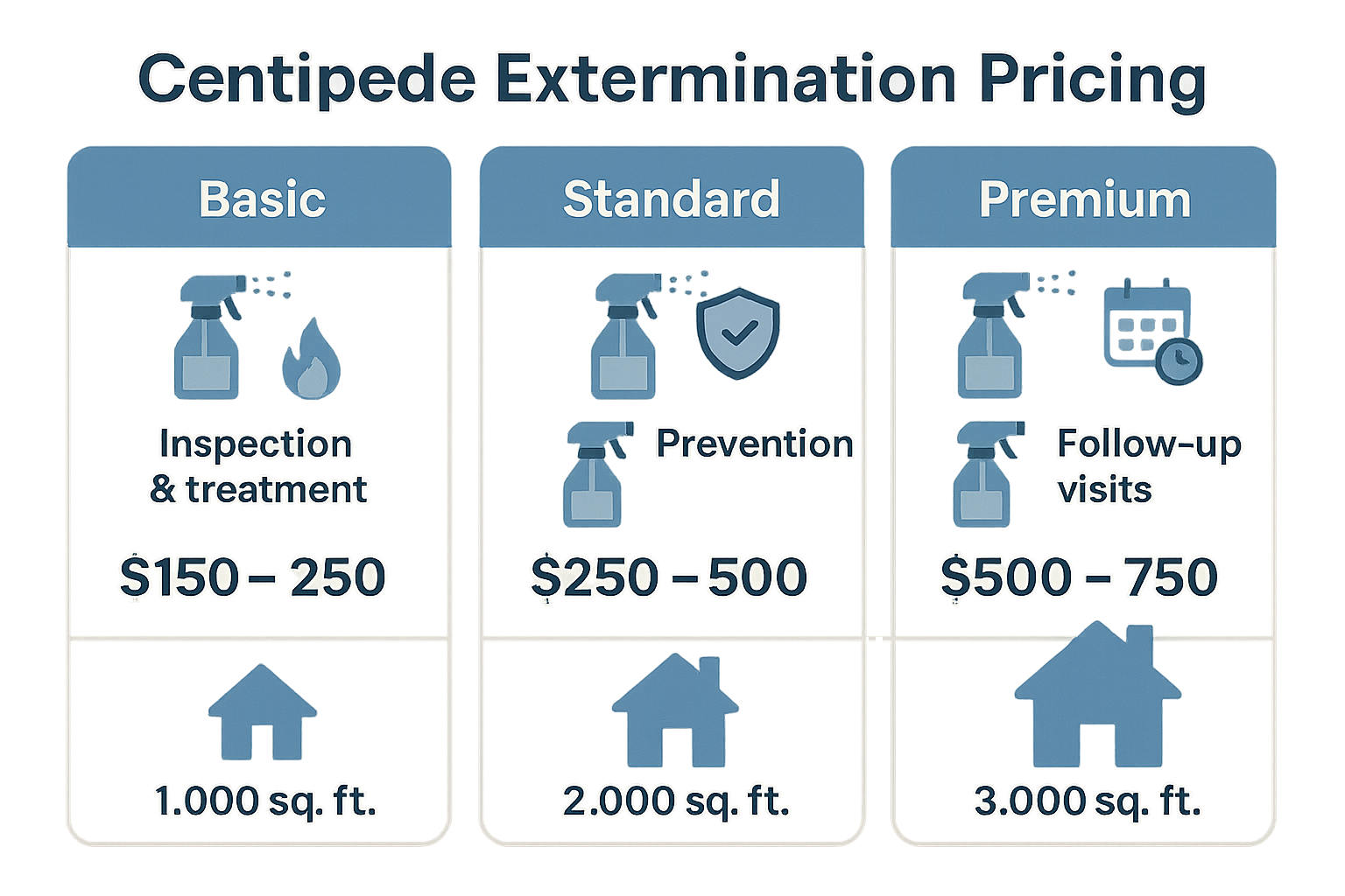 Centipede extermination pricing tiers infographic