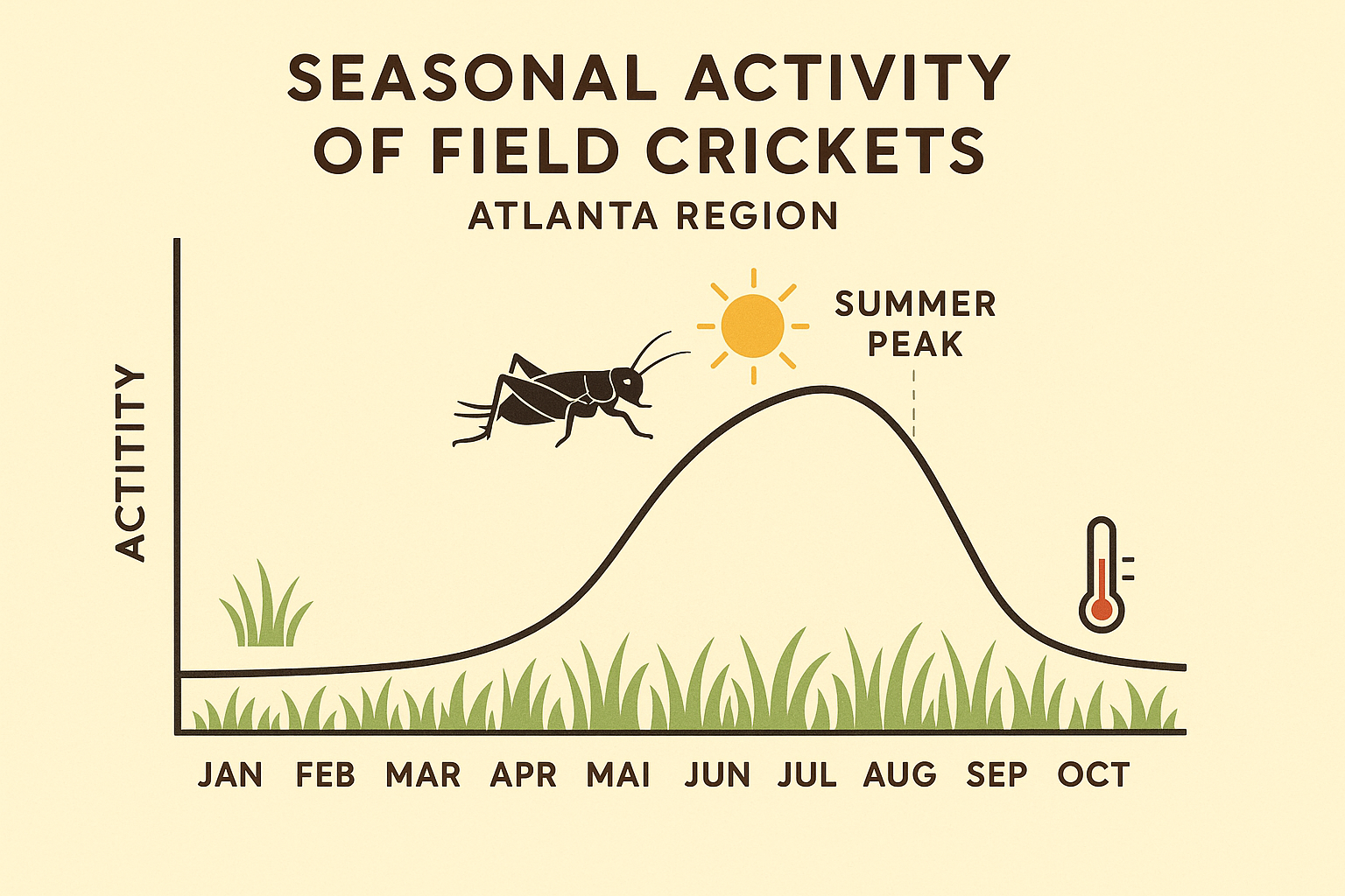 Seasonal activity chart for crickets in the Atlanta region
