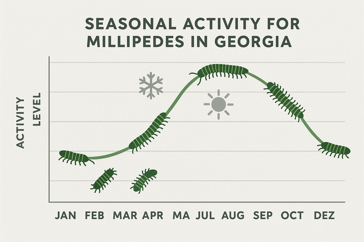 Seasonal activity line chart for millipedes in Georgia