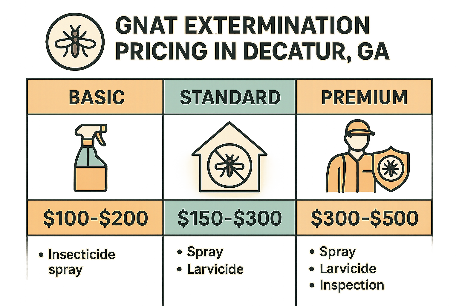 Infographic showing gnat extermination pricing tiers and treatment details
