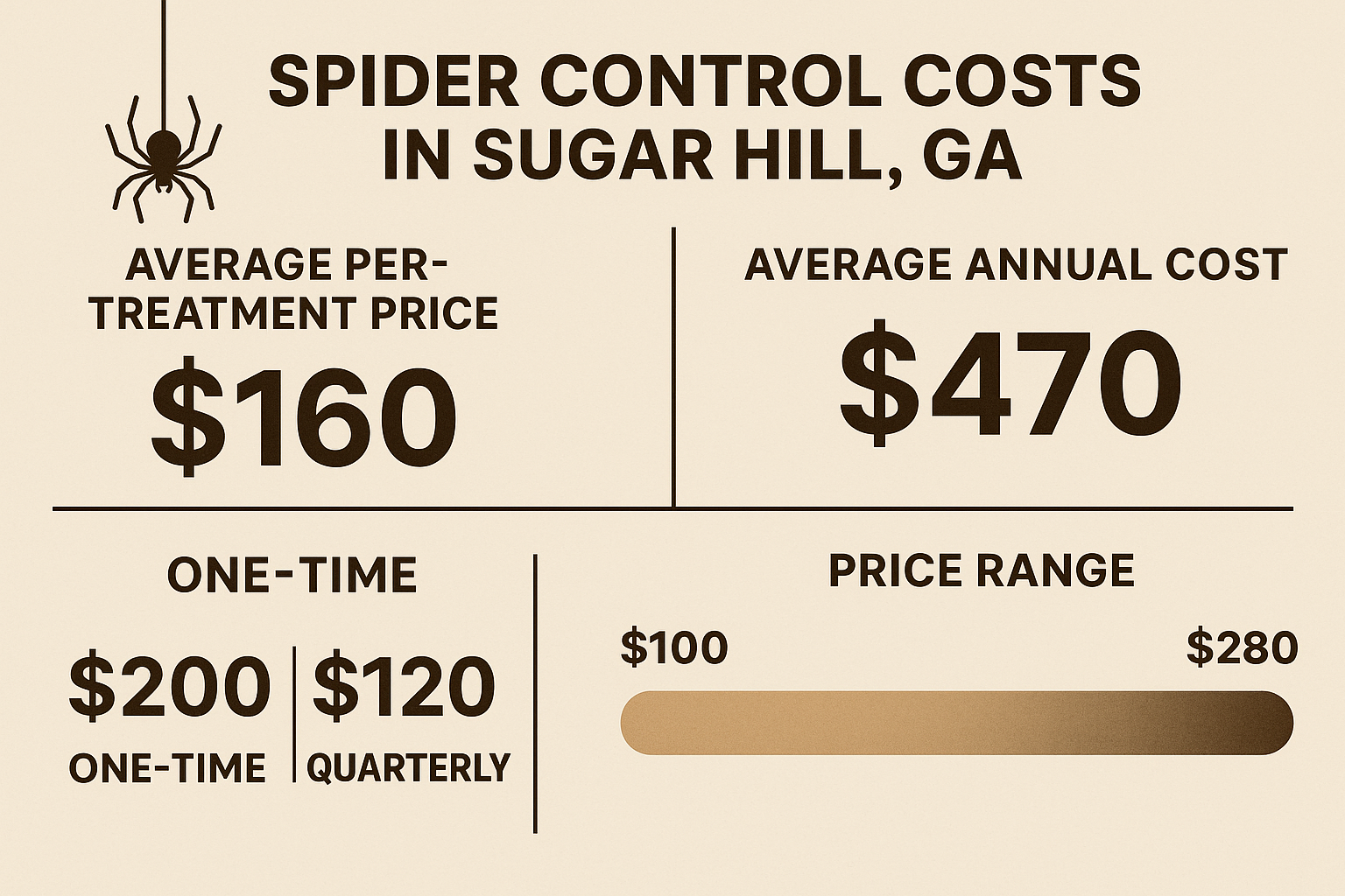 How much does spider control cost in Sugar Hill, Georgia? 4 Spider control cost Sugar Hill