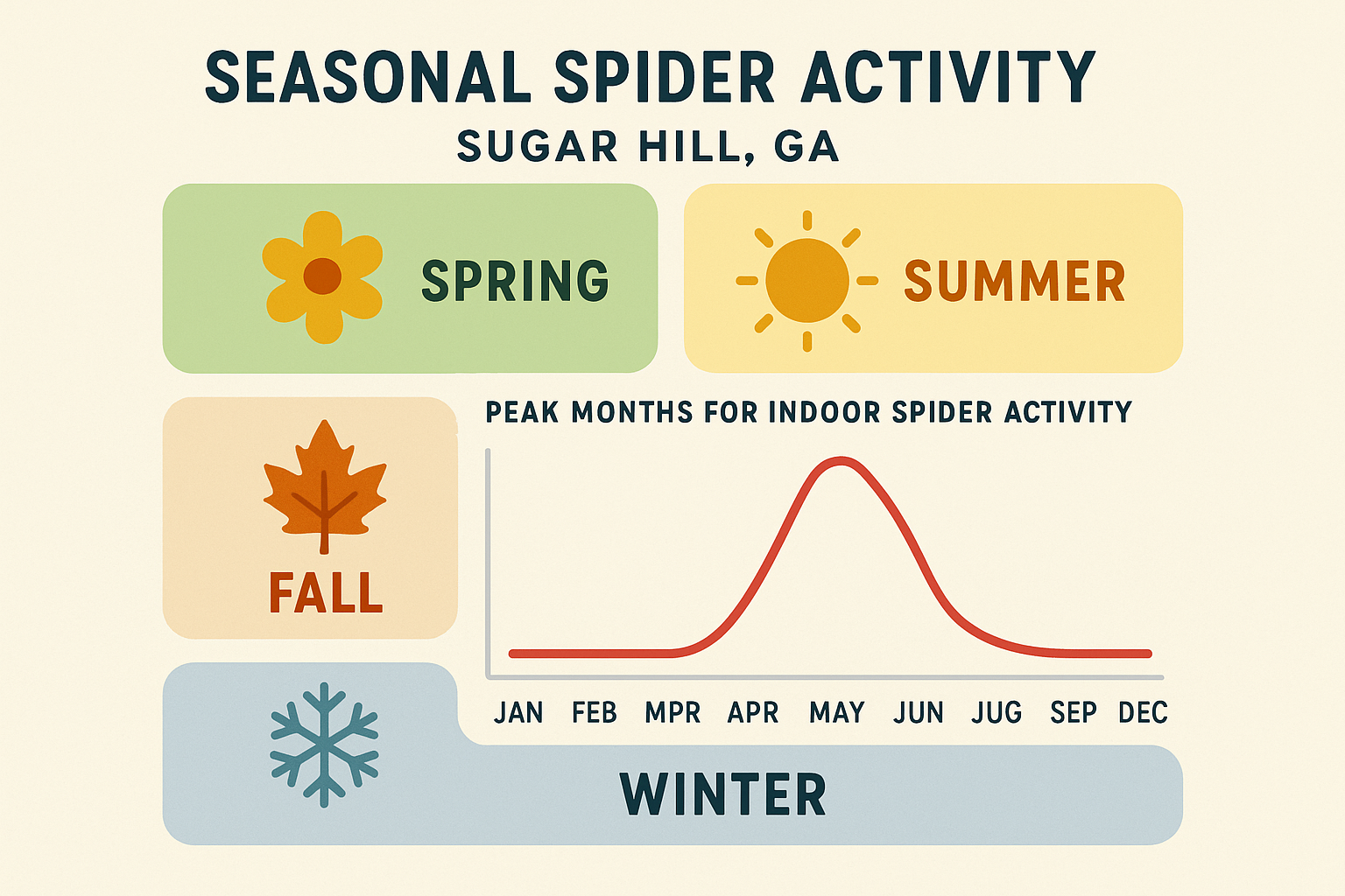 How much does spider control cost in Sugar Hill, Georgia? 5 Seasonal spider activity chart for Sugar Hill, GA