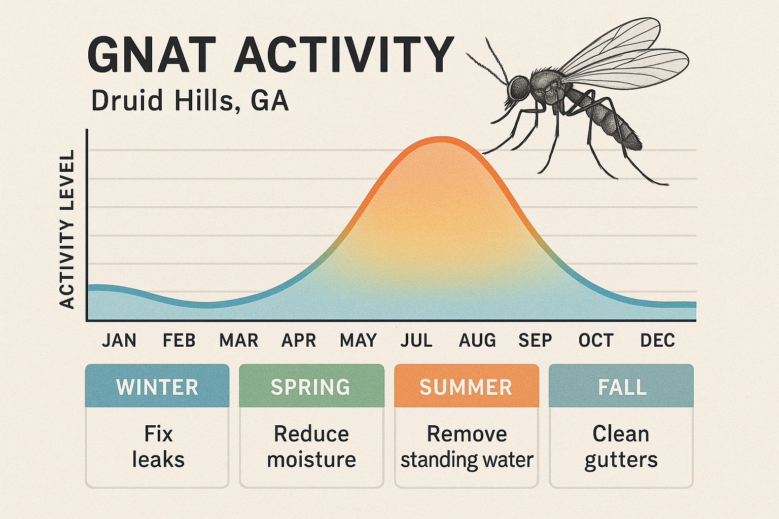 Seasonal gnat activity chart for Druid Hills, GA