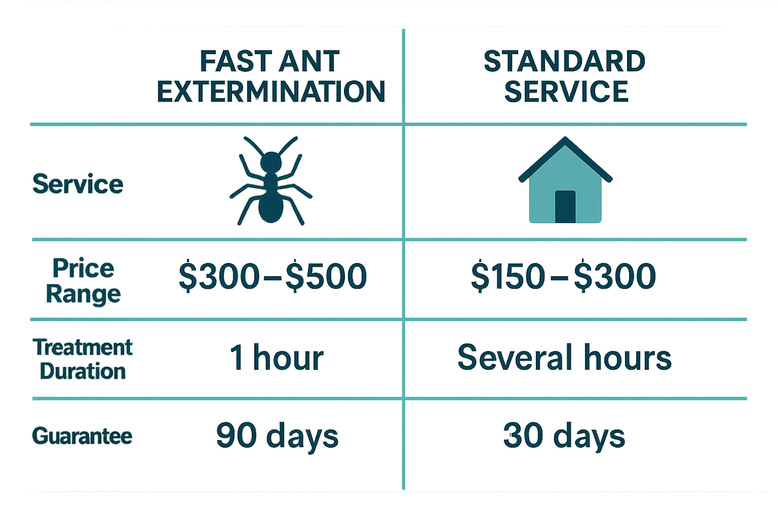 Ant treatment pricing comparison infographic