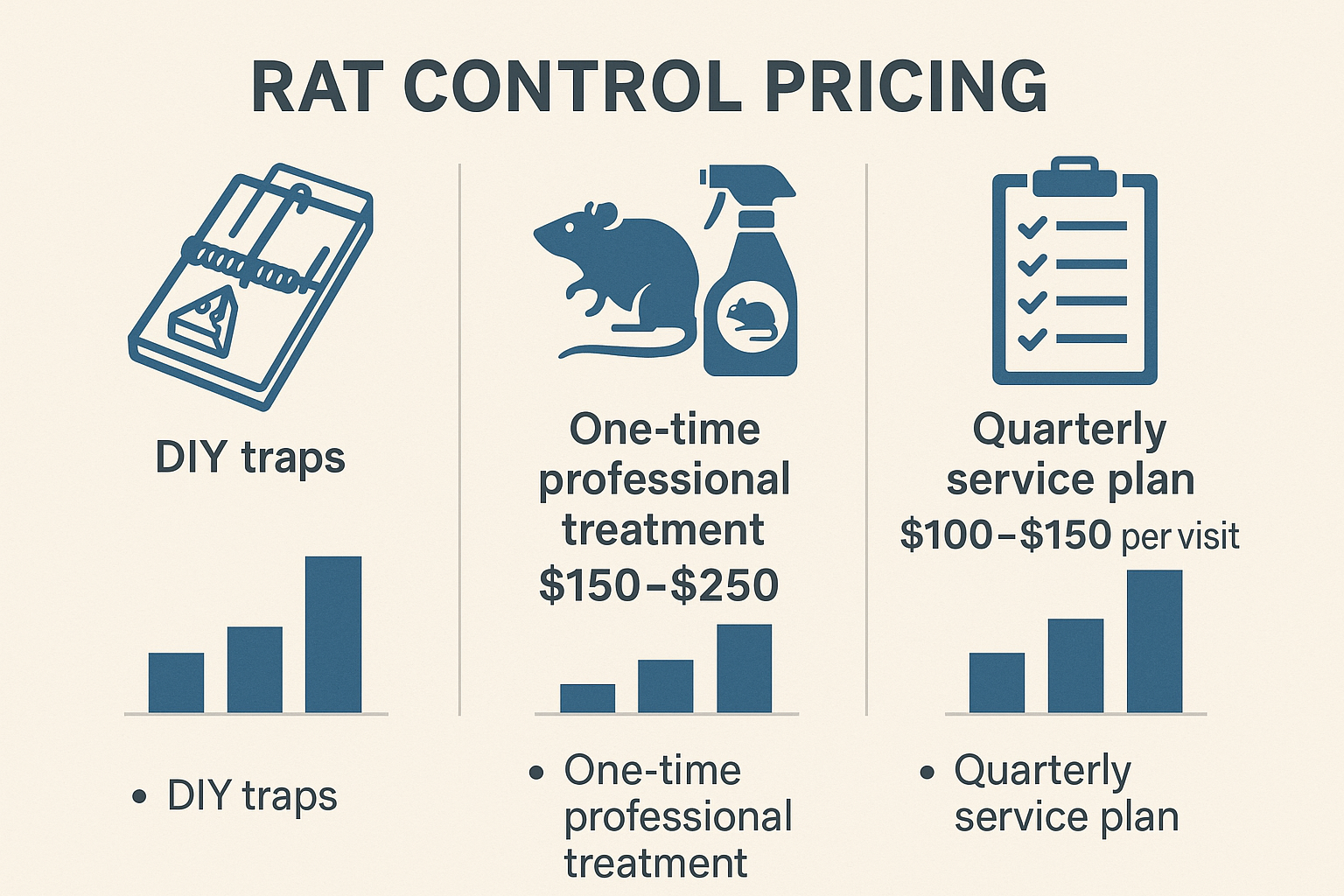 Comparison of DIY, one-time professional, and quarterly rat control costs