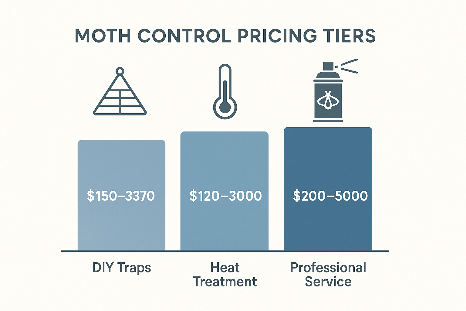 How much does moth control cost in Buford, Georgia? 4 Infographic showing moth control cost comparison across DIY traps, heat treatment, and professional services