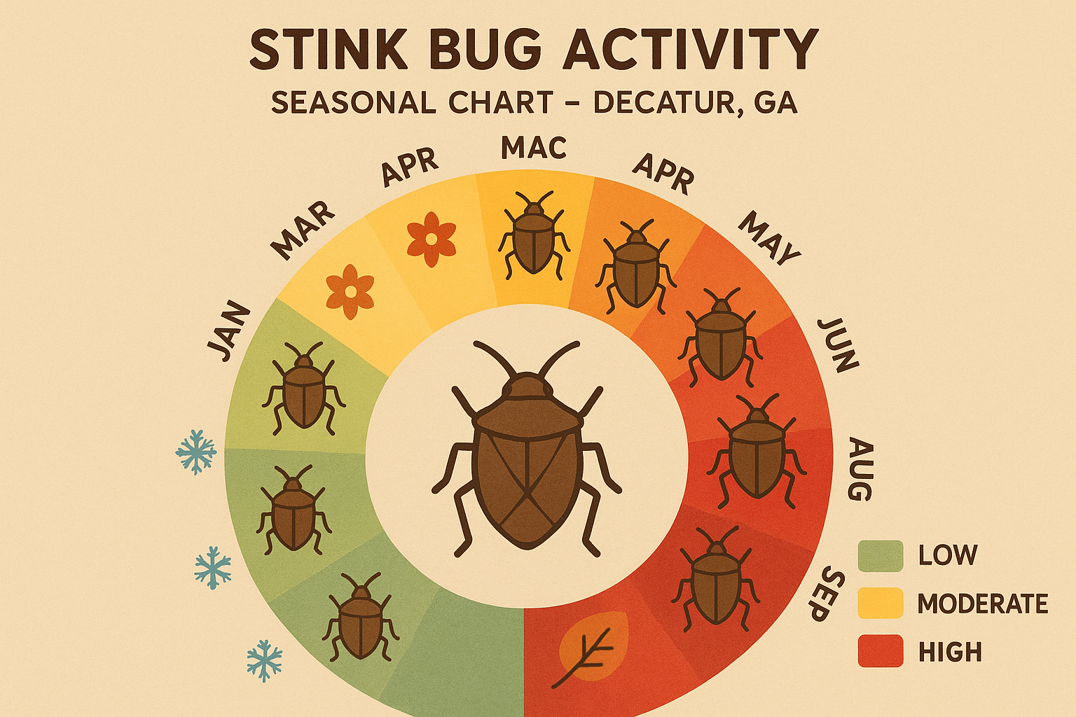 Find a Stink Bug Exterminator Near You in Decatur, GA: Local Guide 3 Seasonal chart showing stink bug activity levels