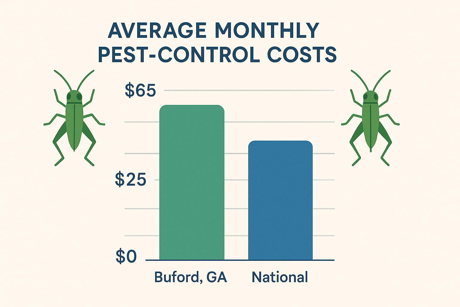 Bar chart comparing average monthly pest‑control expenses in Buford, GA to the national average