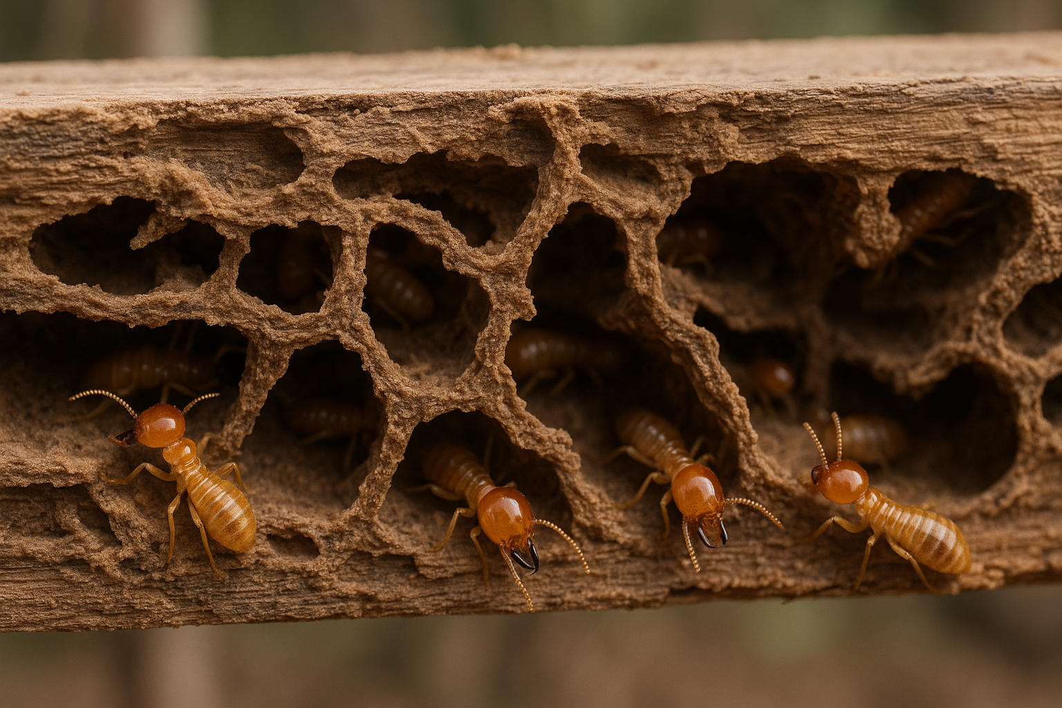 Termite mud tubes and winged alates on a house foundation
