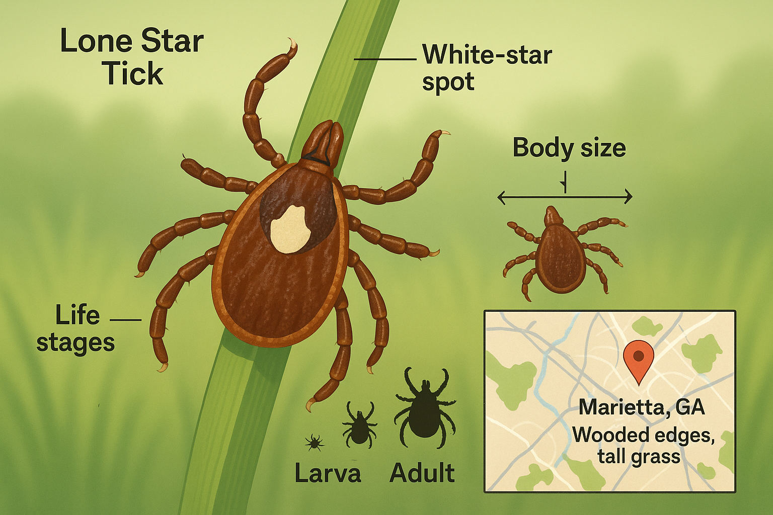 Close‑up of a lone‑star tick showing its distinctive white star marking