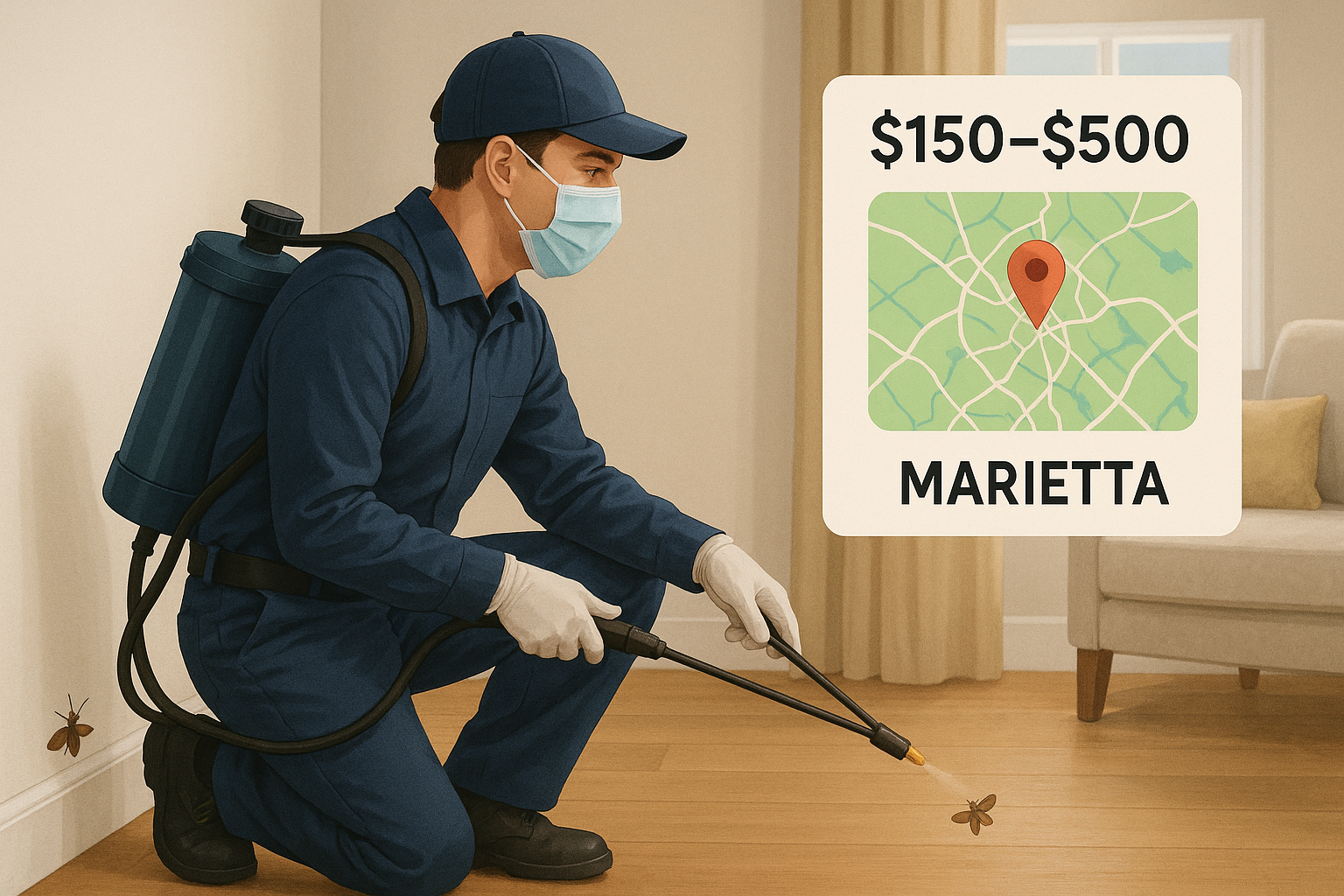 Cost breakdown graphic showing price ranges for targeted spray, heat treatment, and IPM services