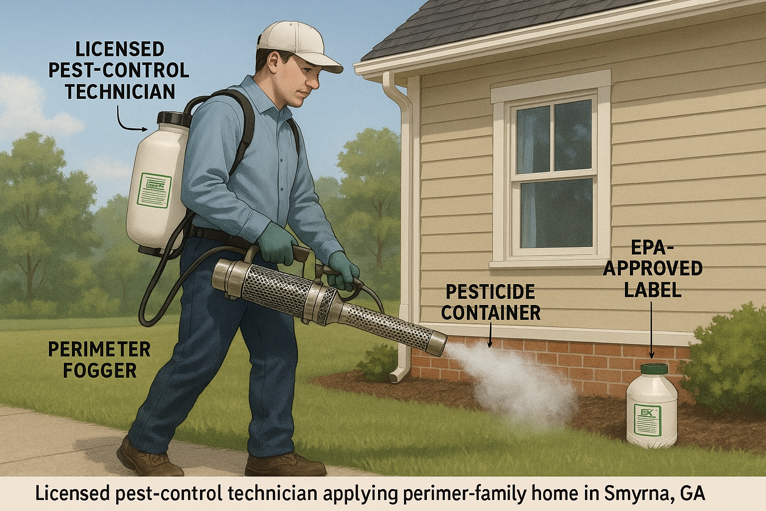 Technician applying a perimeter fogger