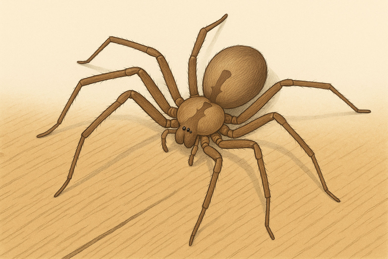 Close‑up of a brown recluse spider on a wooden surface