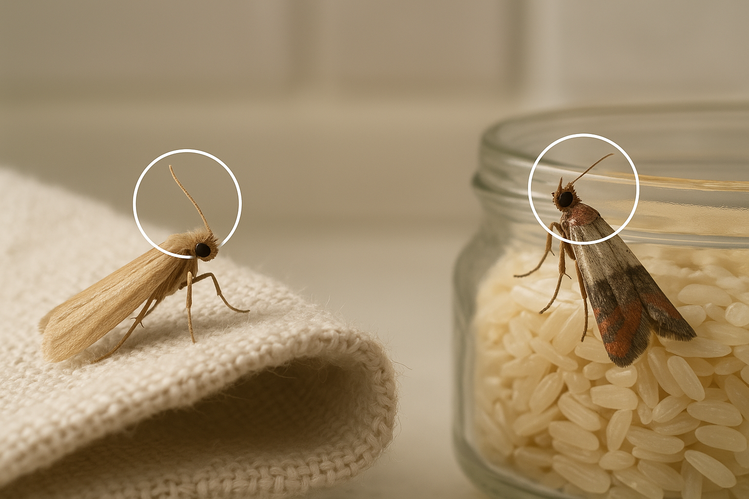 Comparison of clothes moth and pantry moth life stages