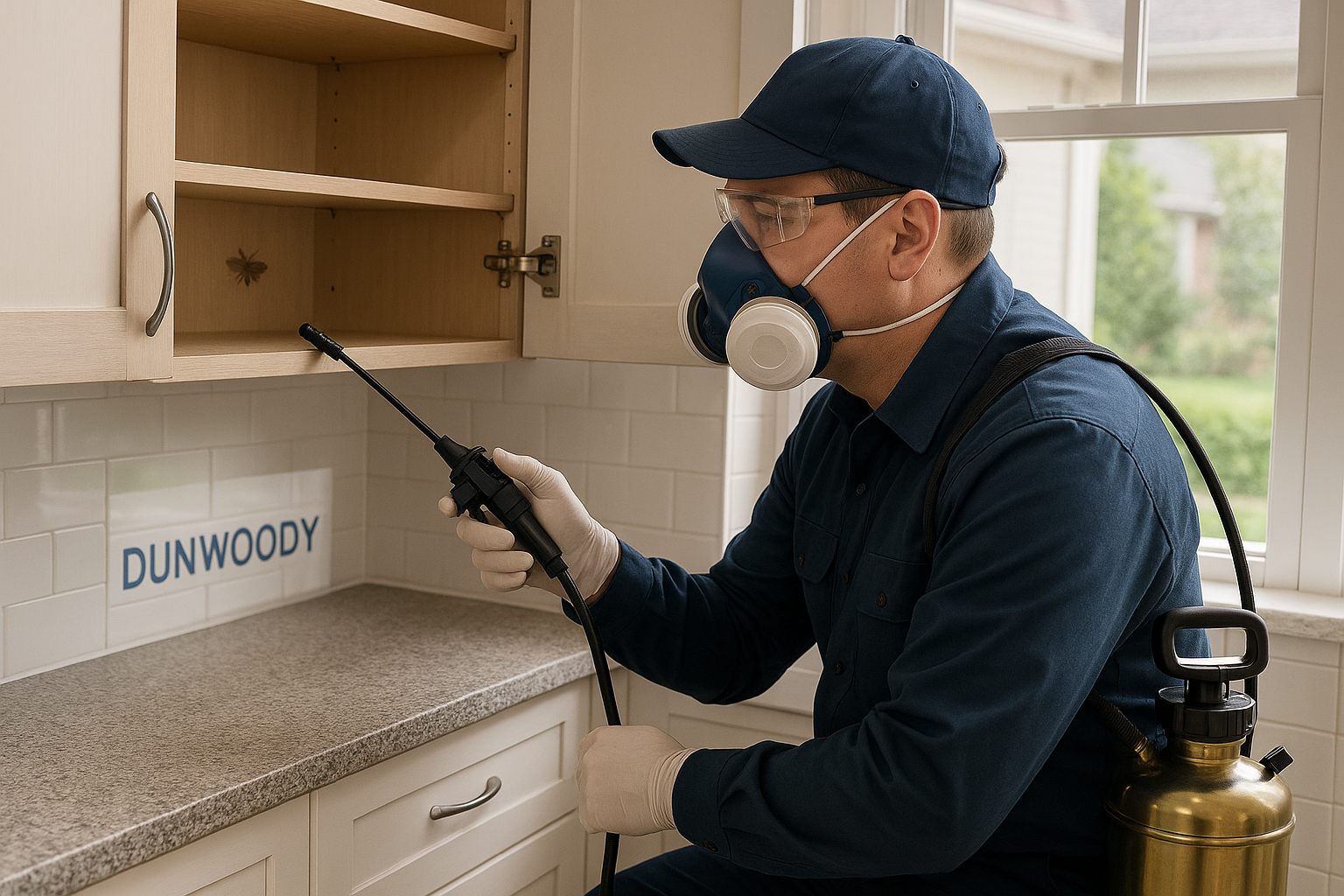 Technician illustrating Anthem Pest's moth treatment steps