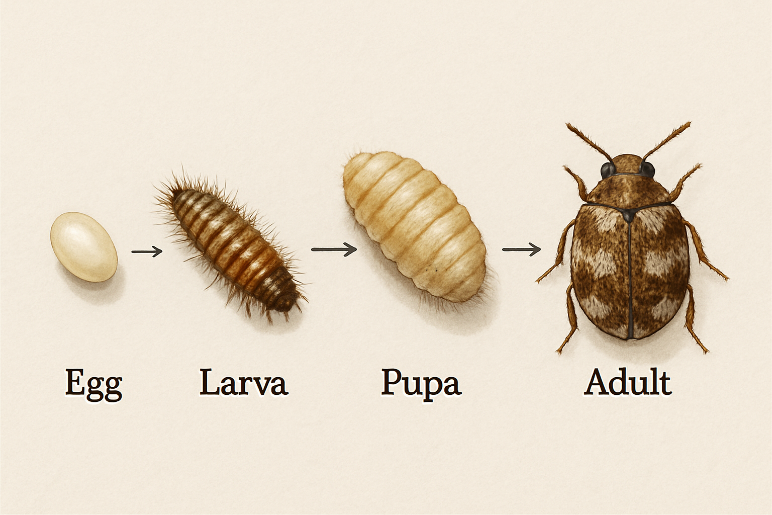 Carpet beetle life-cycle diagram