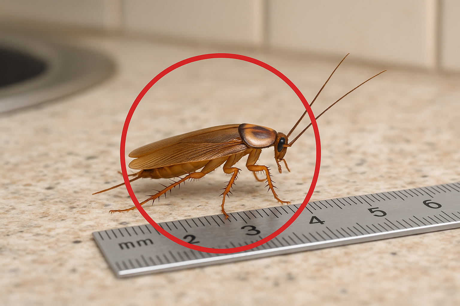 Identification guide showing German, American, and Oriental cockroach key features