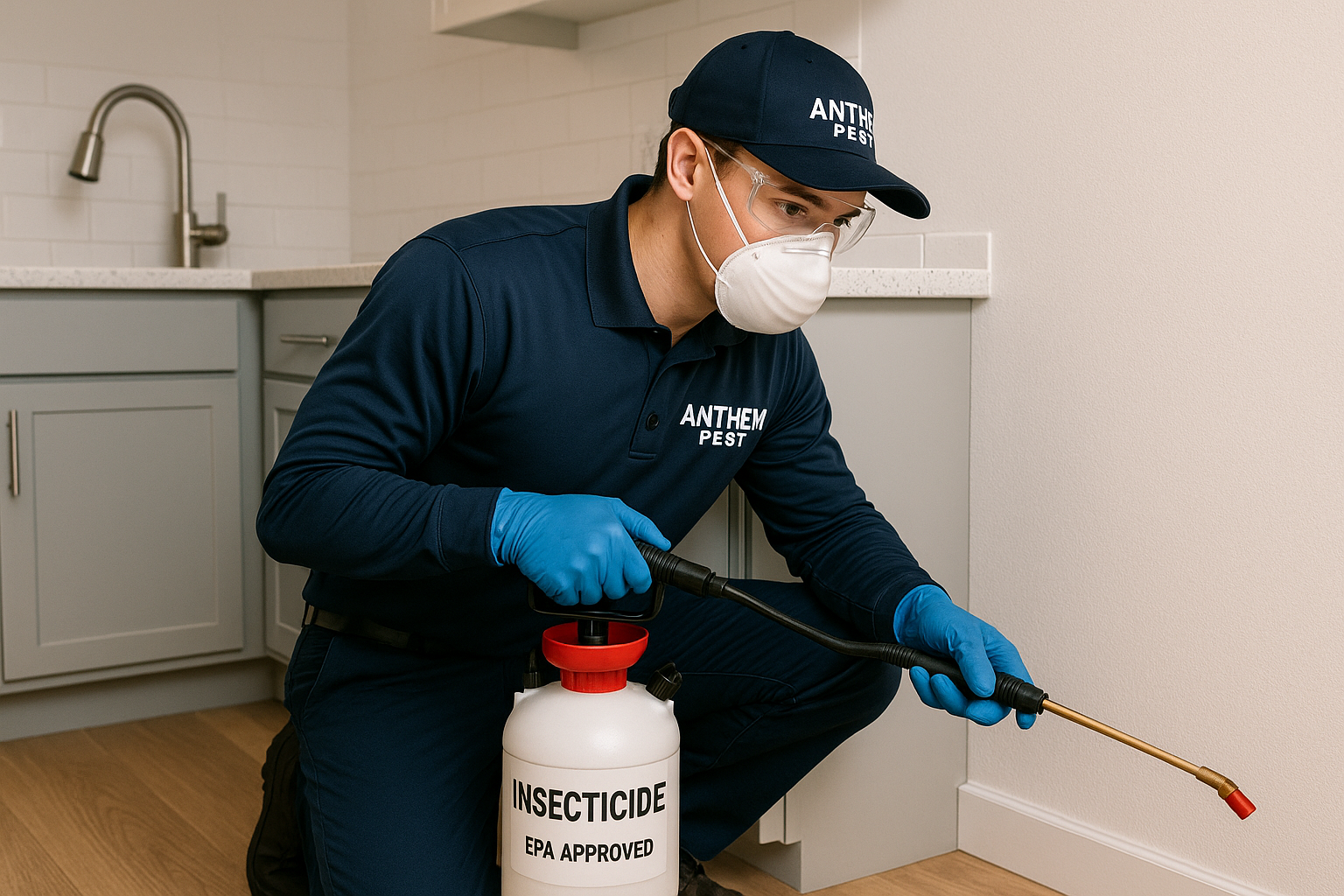 Technician applying silverfish treatment in a home