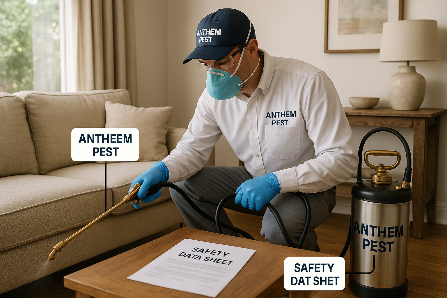 Technician applying a targeted pest control spray inside a home