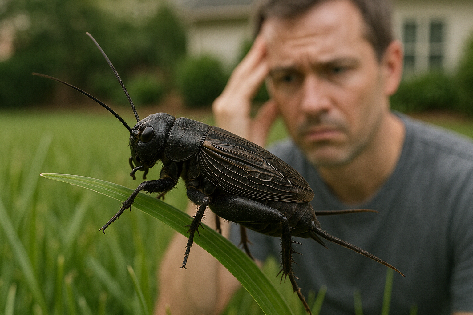 Close‑up of a field cricket and a mole cricket for identification