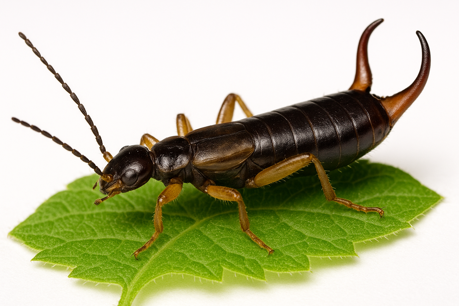Illustration of earwig anatomy highlighting pincers, antennae, and wing folds