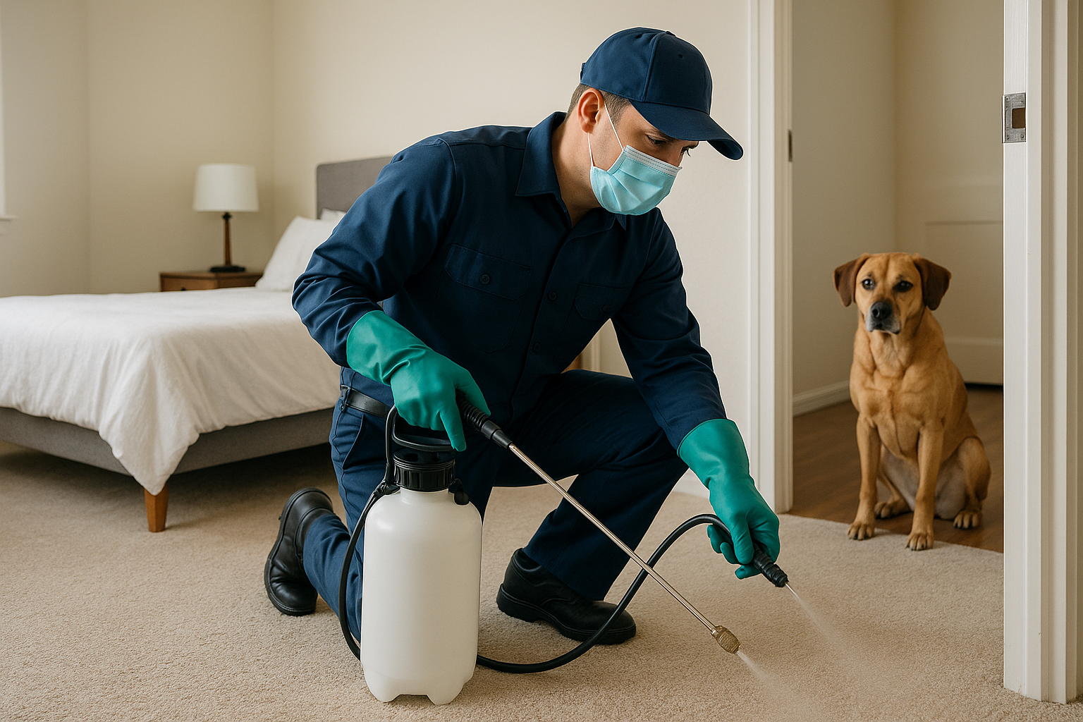 Fast Flea Exterminator in Smyrna, GA: Quick Relief for Your Home 3 Technician applying flea spray in a living room