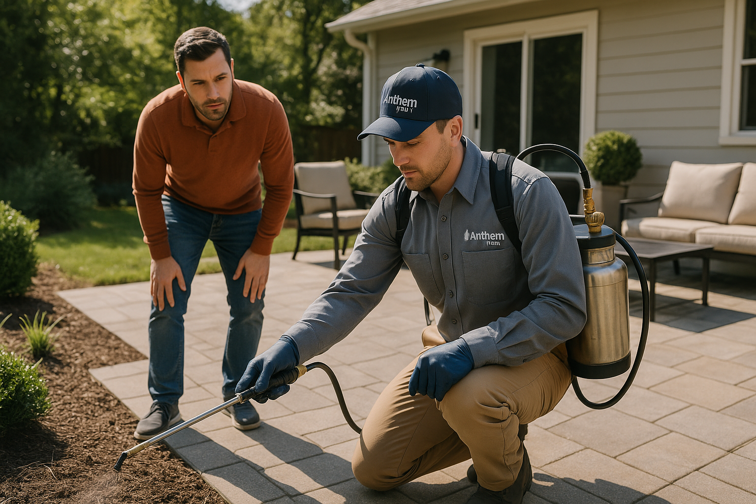 Emergency Tick Control in Smyrna, Georgia: What to Do Right Now 4 Professional pest technician applying a fogging treatment in a suburban yard