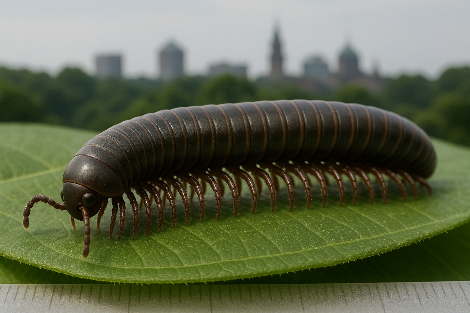 American millipede (Narceus americanus) in leaf litter