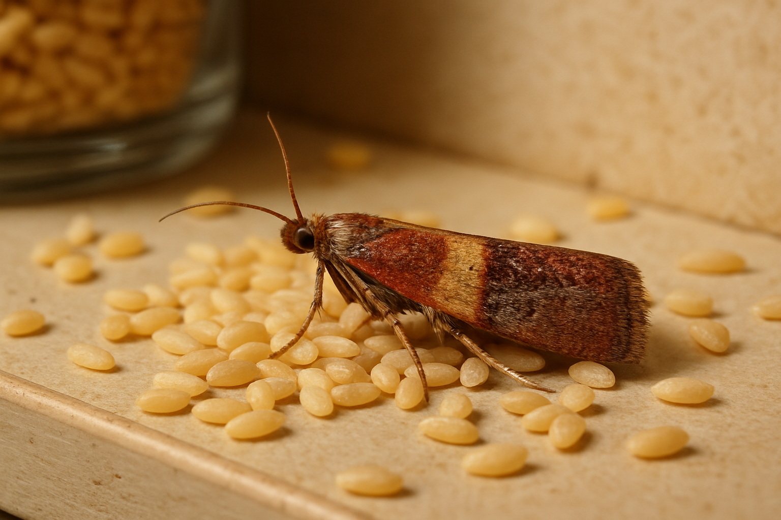 Emergency Moth Control in Smyrna, Georgia: What to Do Right Now 3 Close‑up of an Indian meal moth showing copper‑brown forewings and creamy abdomen