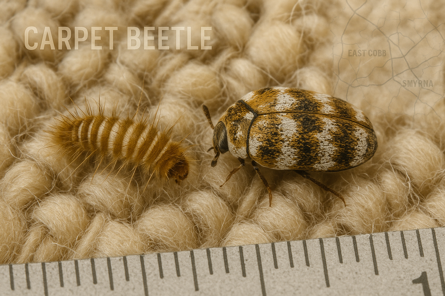 Close‑up of a Varied carpet beetle on fabric