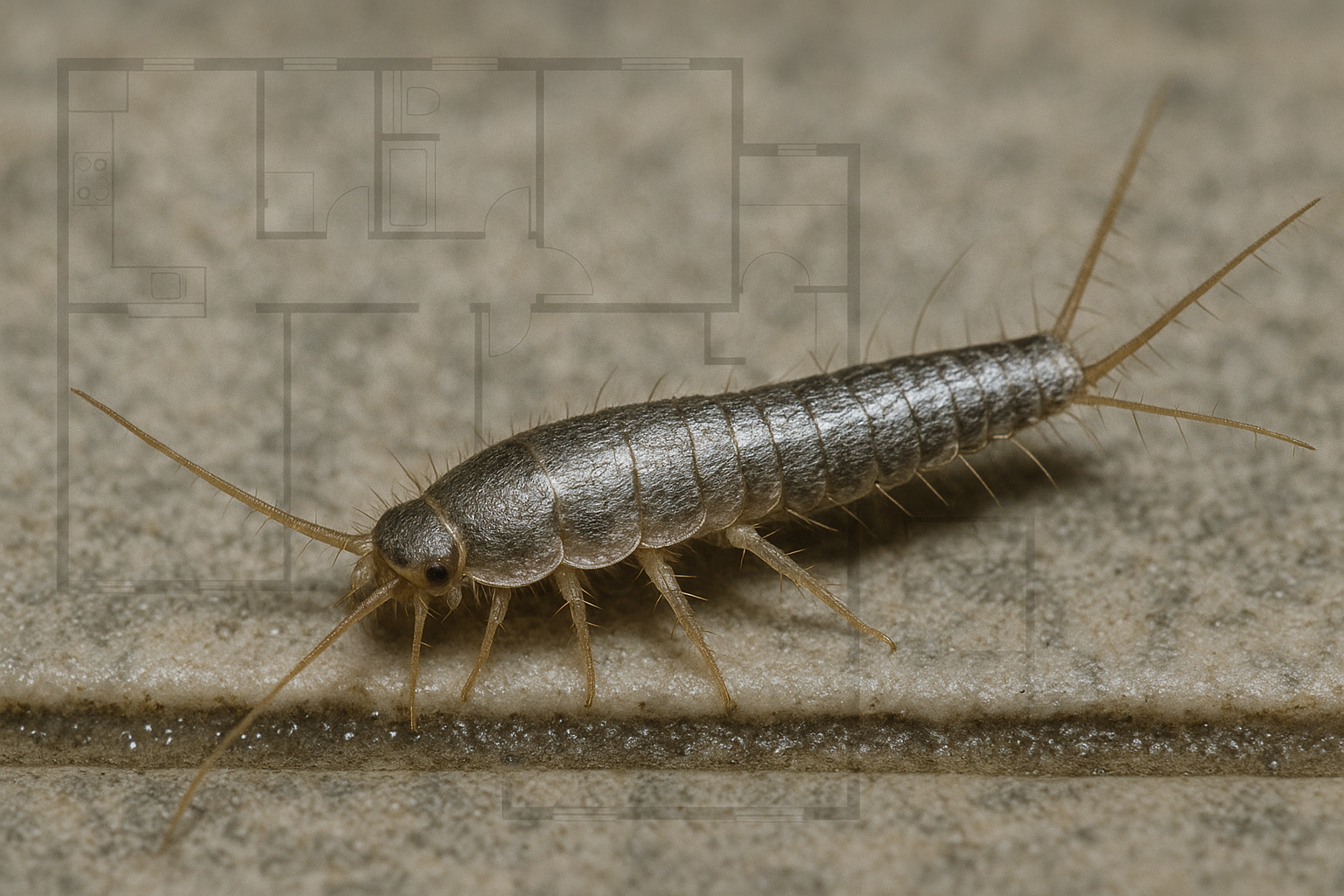 Silverfish illustration showing silvery scales and tail bristles