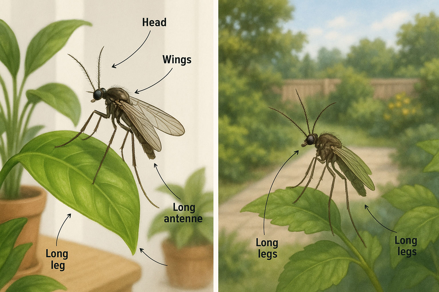 Top-Rated Gnat Control in Marietta, Georgia: Cost, Treatment & Tips 3 Close‑up illustration of fungus gnat and biting gnat for identification
