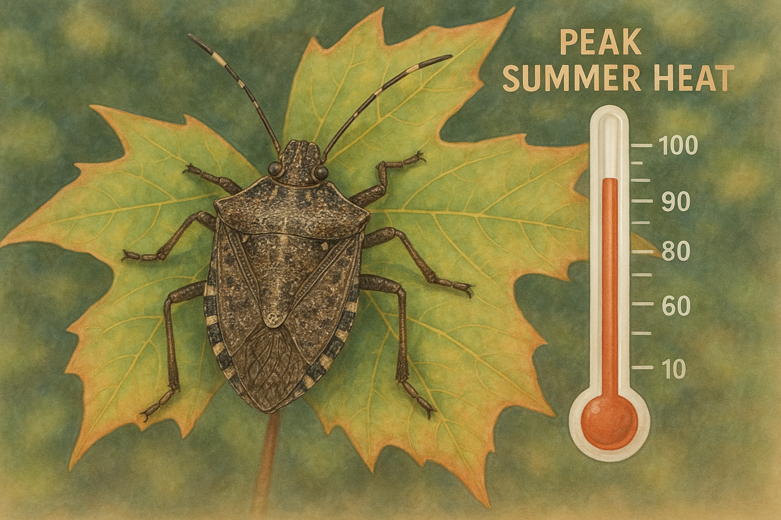 Illustration of brown marmorated stink bug and native Georgia stink bug species