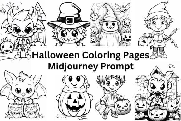 Halloween Coloring Pages Midjourney Prompt featuring pumpkins, ghosts, and bats