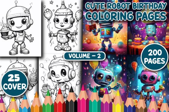 Cute Robot Birthday Coloring Book Cover