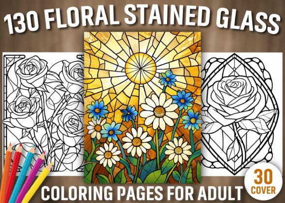 Floral Stained Glass Coloring Book Cover