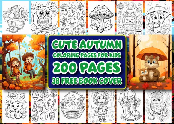Cute Autumn Coloring Book Cover with Seasonal Elements