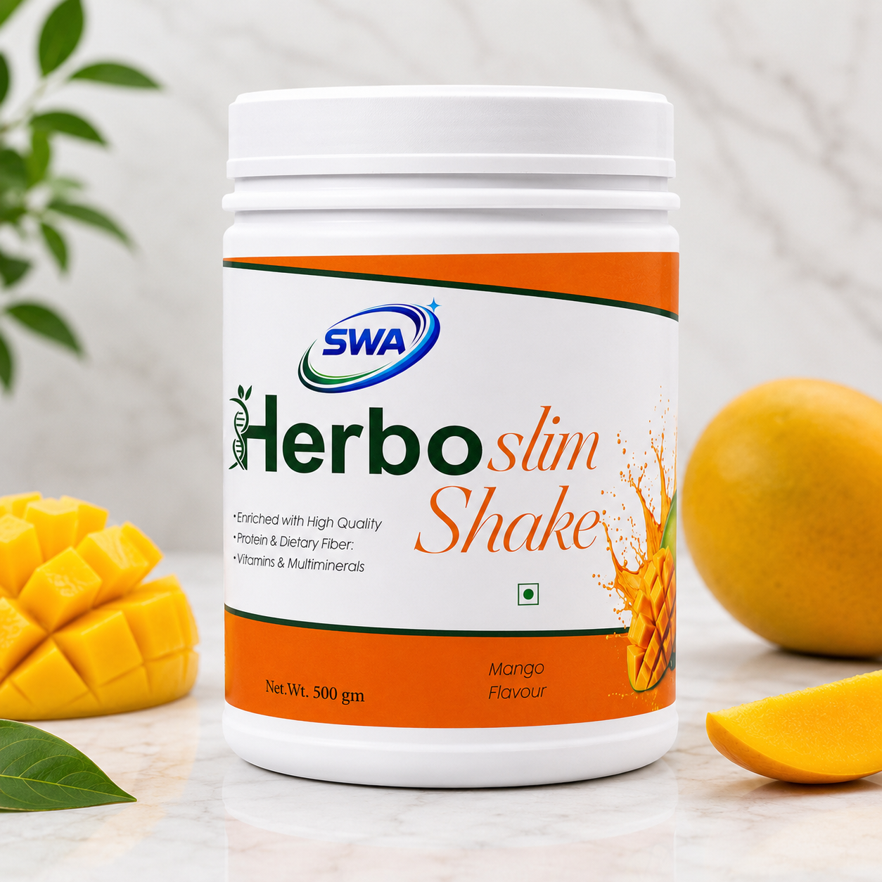 SWA Herboslim Shake | Mango Flavour | High Protein Nutrition Shake | Dietary Fiber, Vitamins & Minerals | 500 g