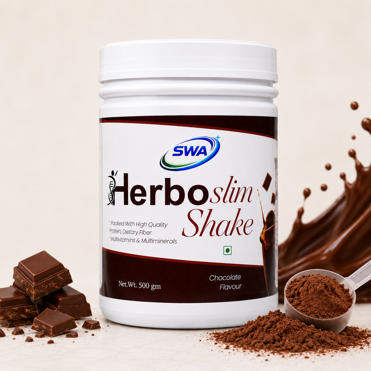 SWA Herboslim Shake | Chocolate Flavour | High Protein Nutrition Shake | Dietary Fiber, Vitamins & Minerals | 500 g
