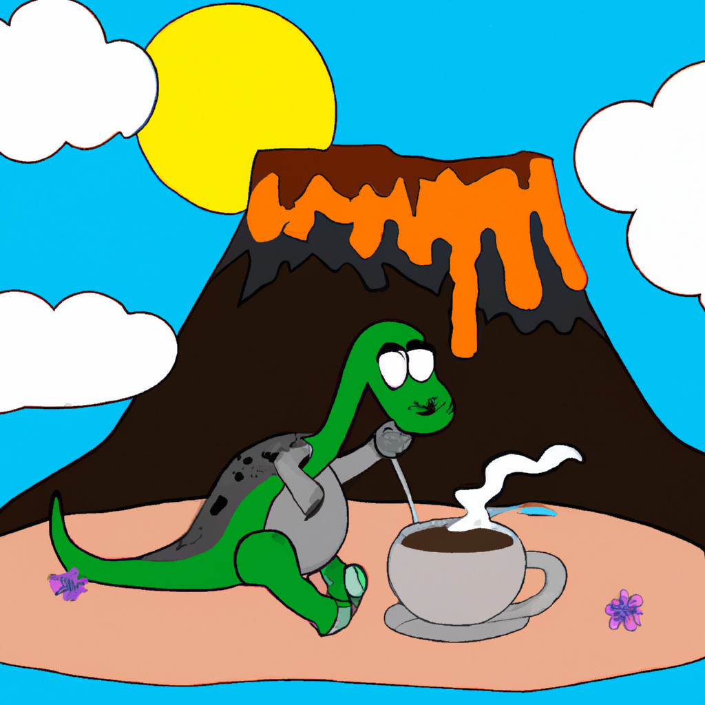 dinosaur drinking coffee