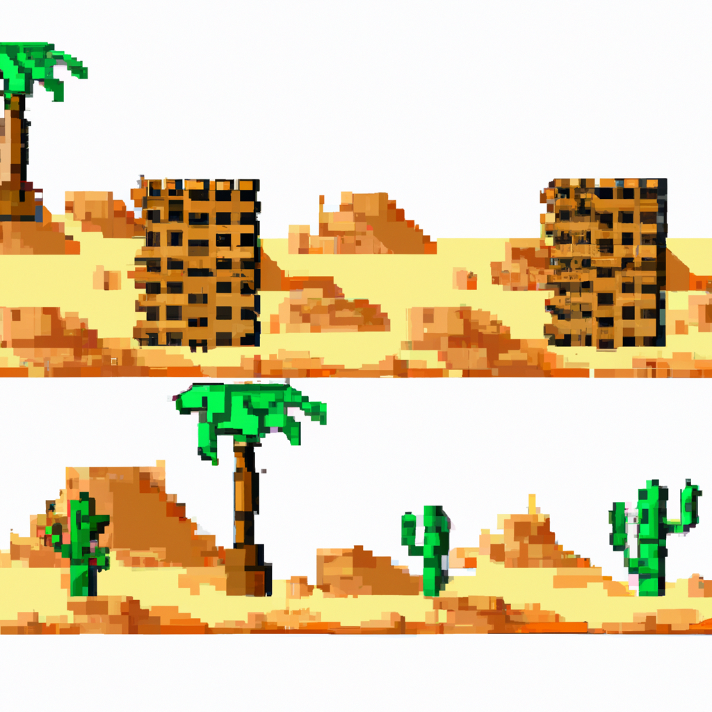 2d pixel tileset desert for a platformer game