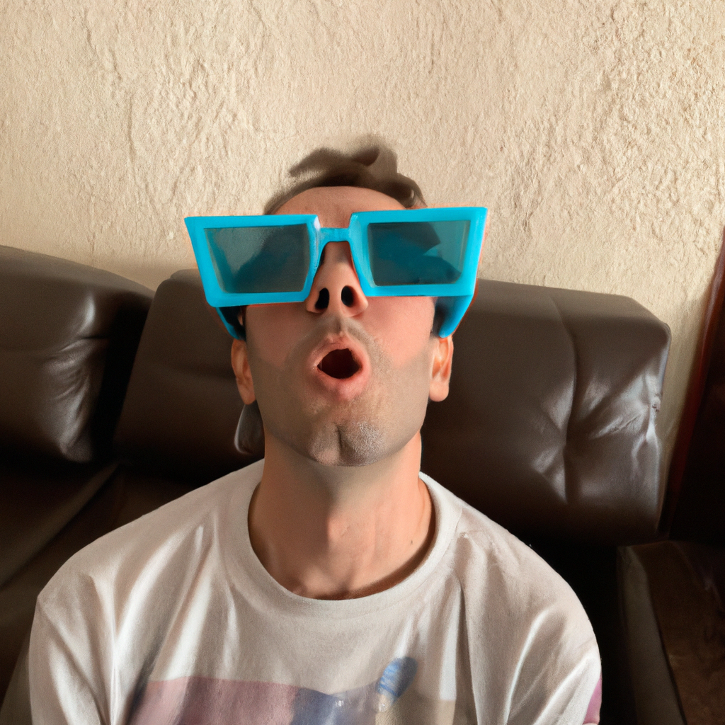 Carlos usando oculos 3D em casa serio