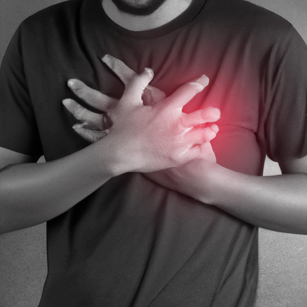 A man with heart disease and his heart is very bad condition, specially heart is highlighted., man full body image, man stand front of the camera.