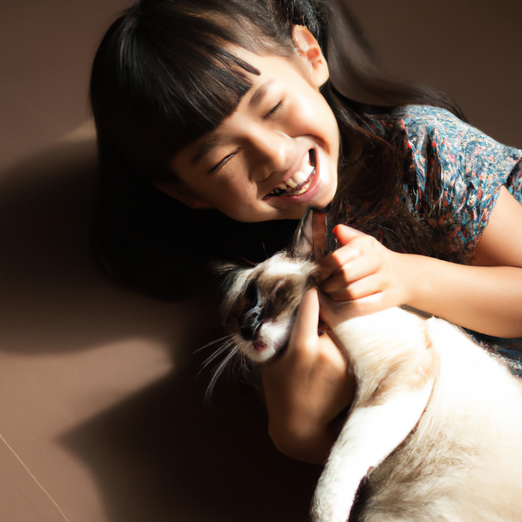 girl with curly hairs playing with cat illustration
