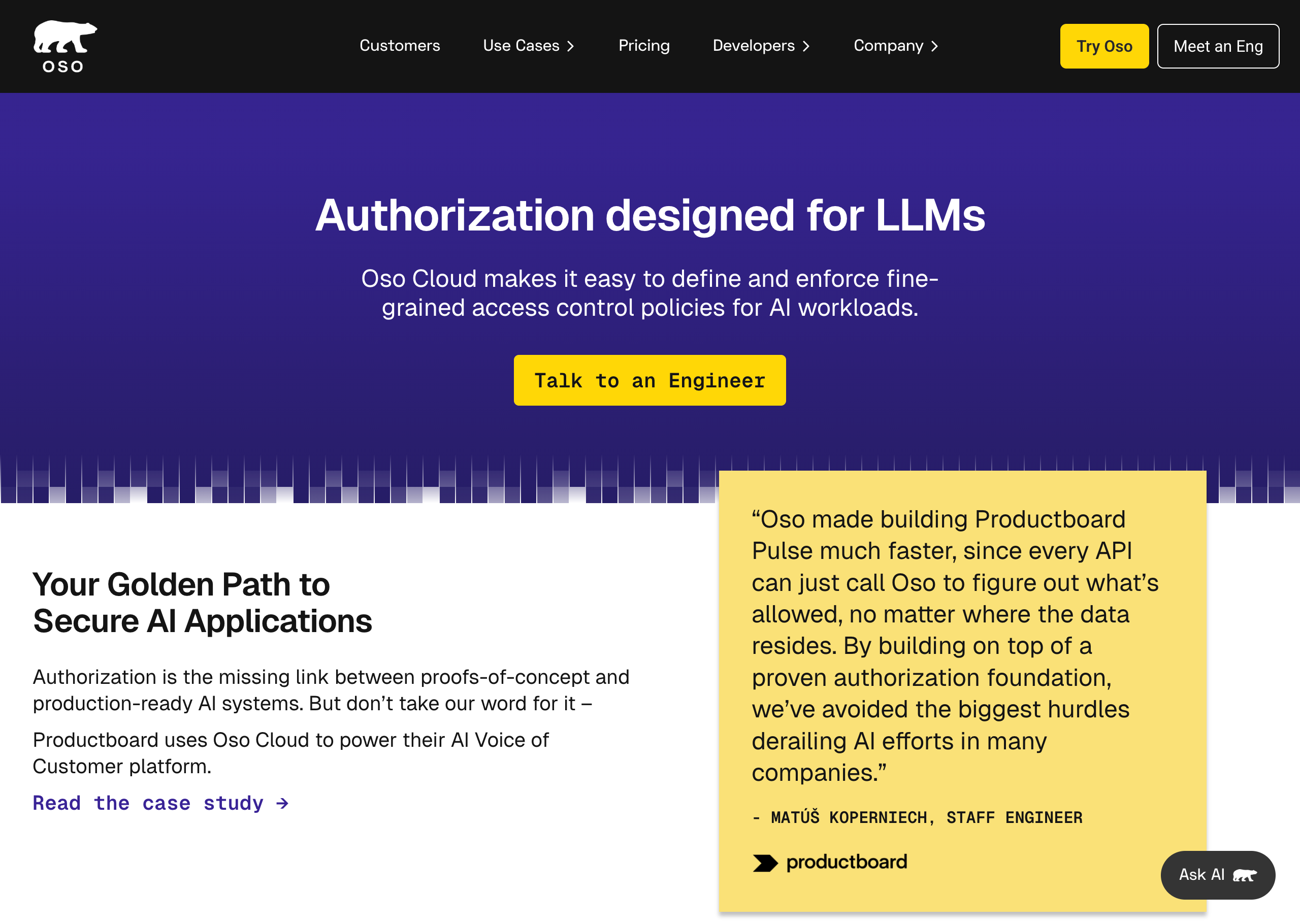 Screenshot from Oso Website