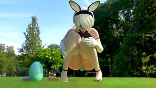 2B Celebrates Easter with Big Eggs coming out of her asshole