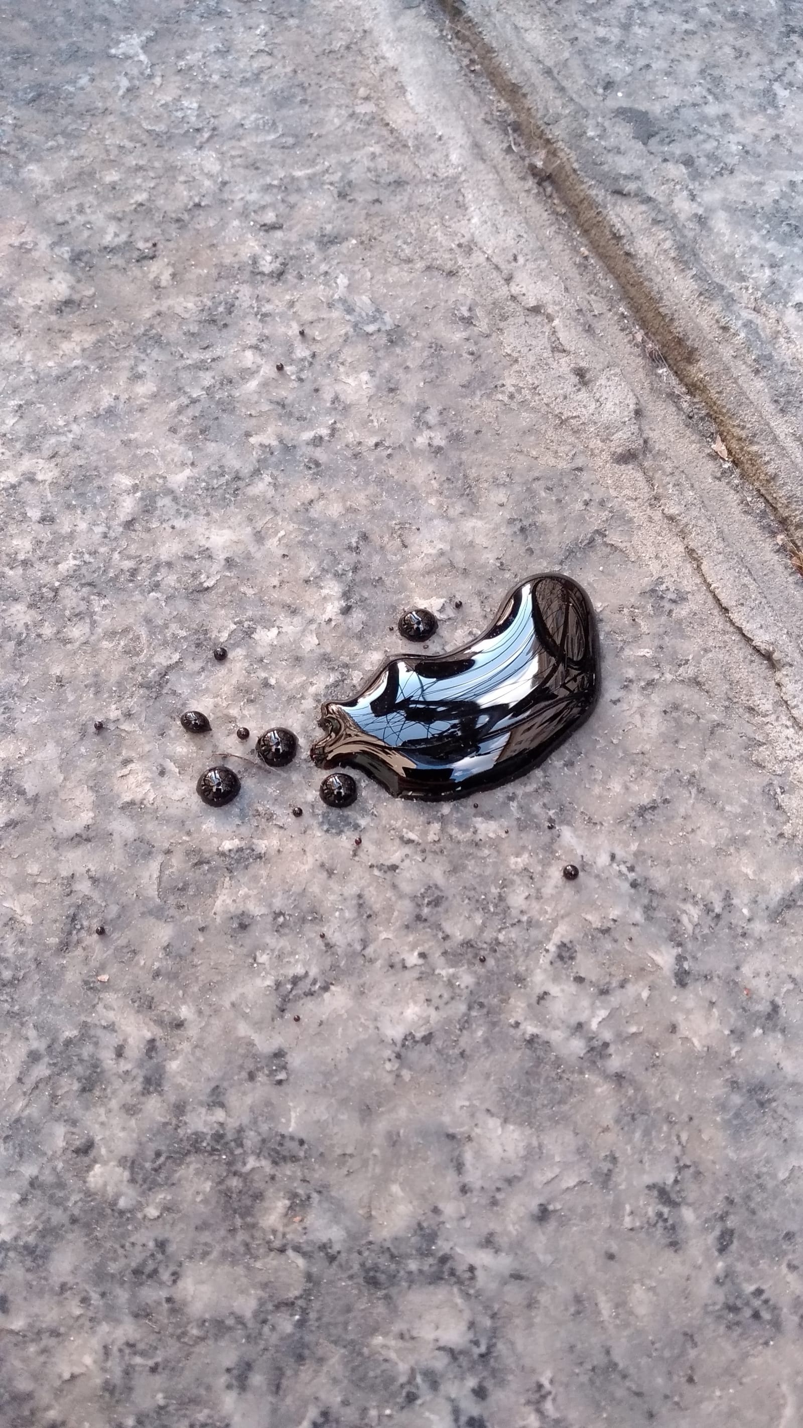 dark thoughts - a dark material is left on the ground so that anyone can observe and reflect while looking at it - dark liquid material, ground - paul lahana