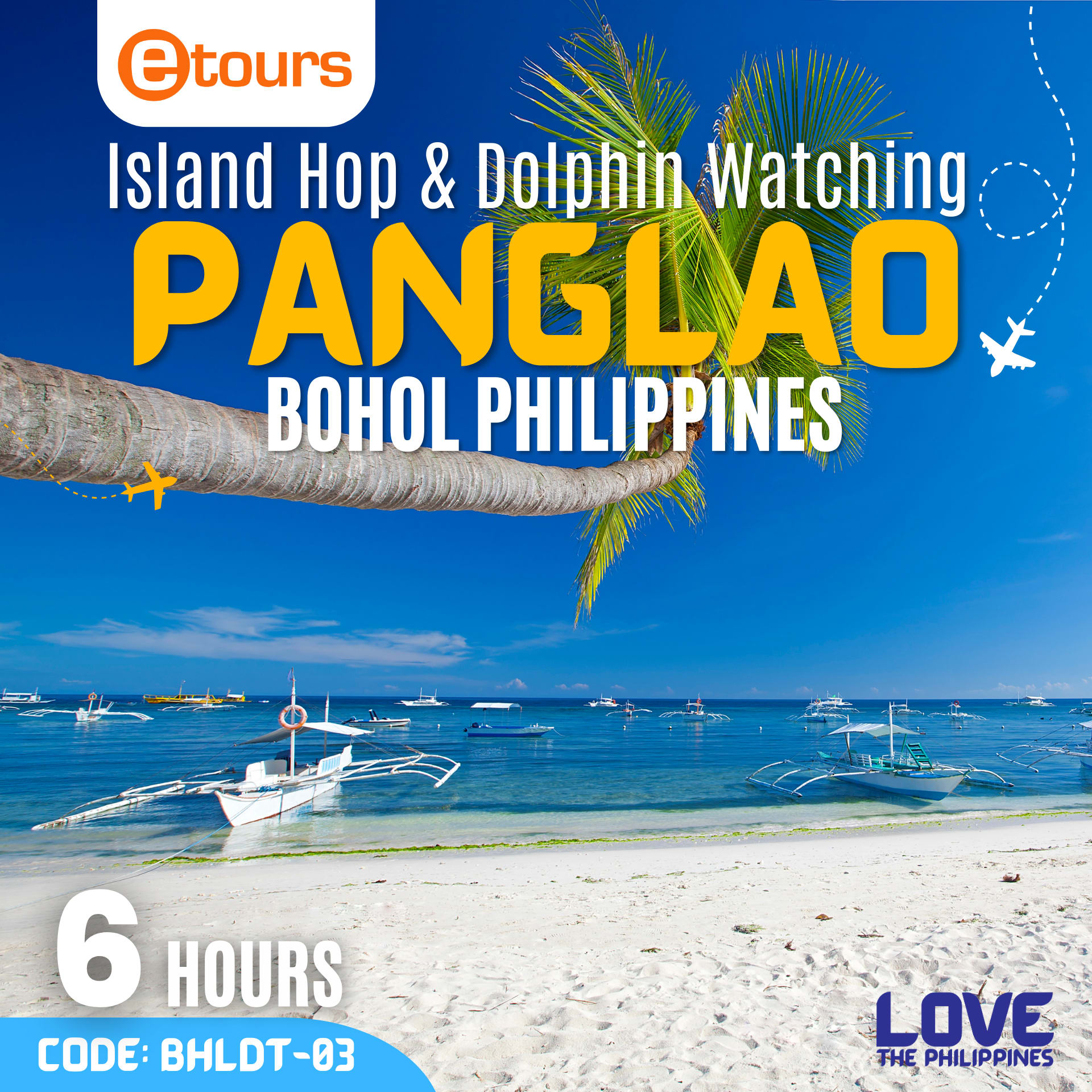 outrigger boats lined up on the shore of Panglao Island, ready to take visitors on a thrilling island-hopping adventure.