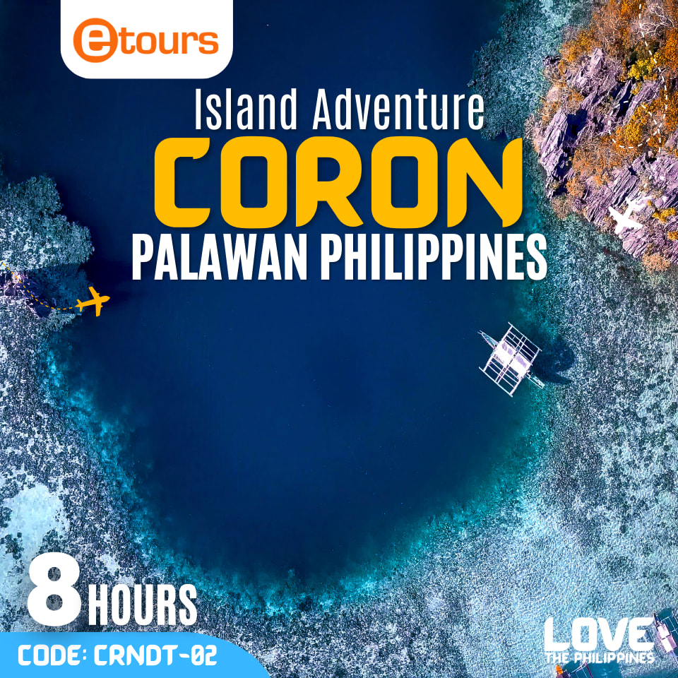 Experience the stunning aerial beauty of Twin Lagoon in Coron, Palawan, where a boat glides through its pristine, crystal-clear waters.