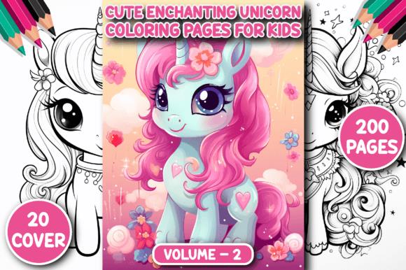 Cute Enchanting Unicorn Coloring Book Cover